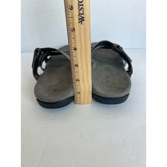 Vionic Orthopedic Strappy Comfort Slip On Sandals Gray Adj Leather Flat Sz 8 - Picture 5 of 9